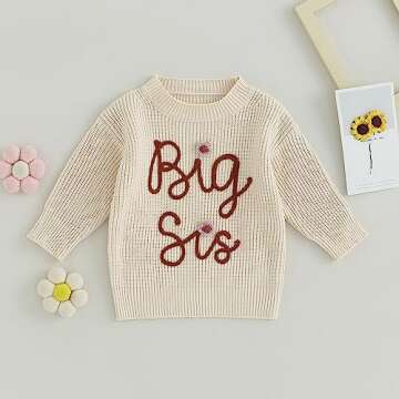 CREAIRY Big Sister Little Sister Matching Outfits Toddler Baby Girl Chunky Knit Sweater Warm Sweatshirt Knitted Fall Clothes (Big Sis-Beige, 2-3 Years)