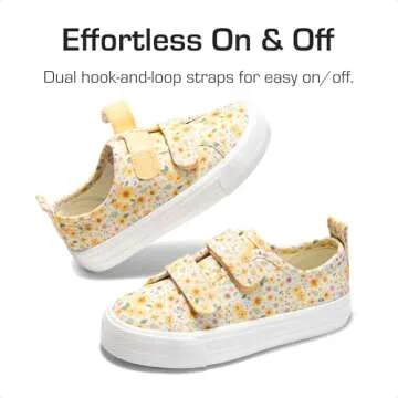 DREAM PAIRS Kid Toddler Sneakers Boys Girls Canvas with Cartoon Dual Hook and Loops for School Walking,Size 8 Toddler,Yellow/Flower,KKUMFN2508