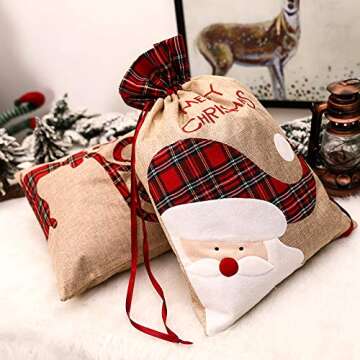 Yordearly 2Pcs Santa Sack Bags, Large Christmas Cloth Bag with Drawstring, 16" X 22" Inch Reusable X...