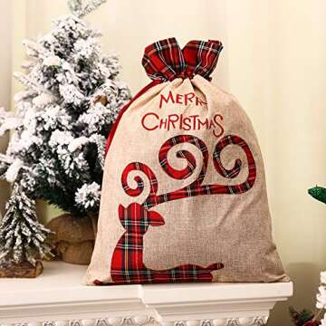 Yordearly Santa Sack 2Pcs - Large Drawstring Christmas Bags