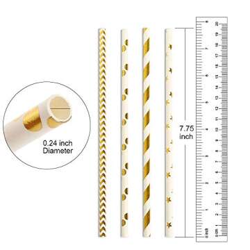 Paper straws for drinking, disposable biodegradable cocktail straws, perfect for Birthday, Party Supplies, Baby shower, Wedding/Bridal, Holiday Decoration, Gexolenu (Gold, 100pcs/pack)