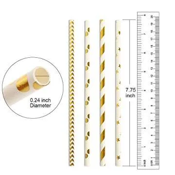 Paper straws for drinking, disposable biodegradable cocktail straws, perfect for Birthday, Party Supplies, Baby shower, Wedding/Bridal, Holiday Decoration, Gexolenu (Gold, 100pcs/pack)