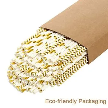 Paper straws for drinking, disposable biodegradable cocktail straws, perfect for Birthday, Party Supplies, Baby shower, Wedding/Bridal, Holiday Decoration, Gexolenu (Gold, 100pcs/pack)