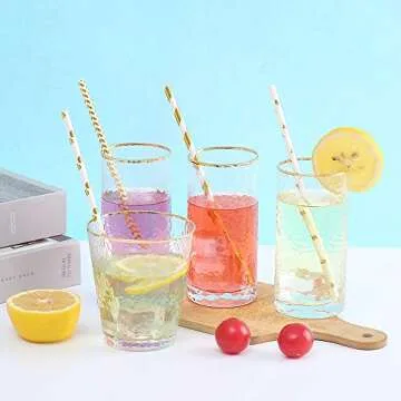 Paper straws for drinking, disposable biodegradable cocktail straws, perfect for Birthday, Party Supplies, Baby shower, Wedding/Bridal, Holiday Decoration, Gexolenu (Gold, 100pcs/pack)