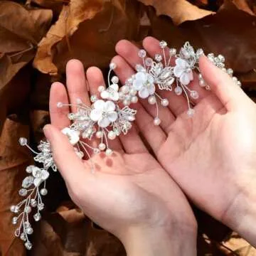 Gorais Flower Bride Wedding Hair Vine with Crystals and Pearls for Women