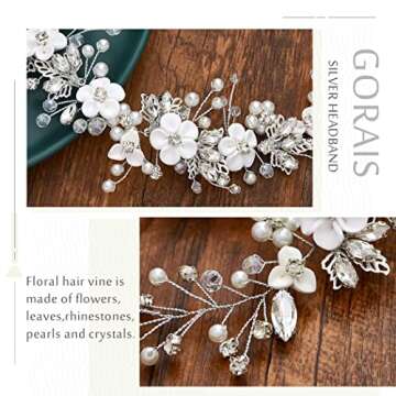 Gorais Flower Bride Wedding Hair Vine Crystal Bridal Headpieces Pearl Hair Accessories for Women and Girls