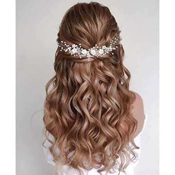 Gorais Flower Bride Wedding Hair Vine Crystal Bridal Headpieces Pearl Hair Accessories for Women and Girls