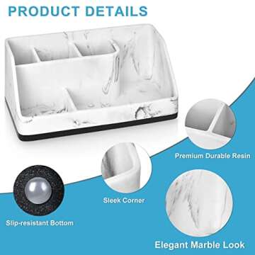 VITVITI Toothbrush Holder for Bathroom, Resin Bathroom Organizer Countertop Sink, Bathroom Counter Organizer Accessories 5 Compartment Storage for Toothpaste/Vanity, White Marble Color