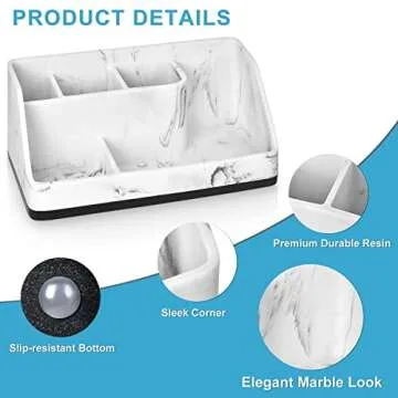 VITVITI Toothbrush Holder for Bathroom, Resin Bathroom Organizer Countertop Sink, Bathroom Counter Organizer Accessories 5 Compartment Storage for Toothpaste/Vanity, White Marble Color
