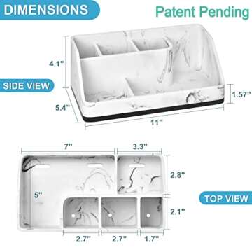 VITVITI Toothbrush Holder for Bathroom, Resin Bathroom Organizer Countertop Sink, Bathroom Counter Organizer Accessories 5 Compartment Storage for Toothpaste/Vanity, White Marble Color