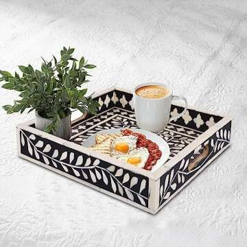 Handicrafts Home Alhambra Medio Pattern Inspired Decorative Trays 12x12 - Chic Negra Centerpiece, Ve...