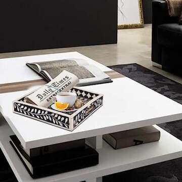 Handicrafts Home Alhambra Medio Pattern Inspired Decorative Trays 12x12 - Chic Negra Centerpiece, Versatile Ottoman Tray for Modern Home Decor, Artistic Kitchen Serving Tray, Tray for Living Room