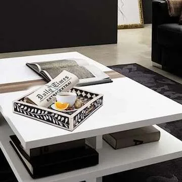 Handicrafts Home Alhambra Medio Pattern Inspired Decorative Trays 12x12 - Chic Negra Centerpiece, Versatile Ottoman Tray for Modern Home Decor, Artistic Kitchen Serving Tray, Tray for Living Room