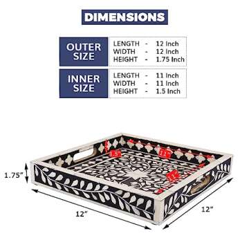 Handicrafts Home Alhambra Medio Pattern Inspired Decorative Trays 12x12 - Chic Negra Centerpiece, Versatile Ottoman Tray for Modern Home Decor, Artistic Kitchen Serving Tray, Tray for Living Room