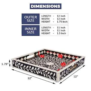 Handicrafts Home Alhambra Medio Pattern Inspired Decorative Trays 12x12 - Chic Negra Centerpiece, Versatile Ottoman Tray for Modern Home Decor, Artistic Kitchen Serving Tray, Tray for Living Room