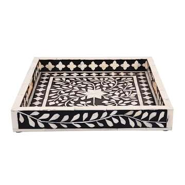 Handicrafts Home Alhambra Medio Pattern Inspired Decorative Trays 12x12 - Chic Negra Centerpiece, Versatile Ottoman Tray for Modern Home Decor, Artistic Kitchen Serving Tray, Tray for Living Room