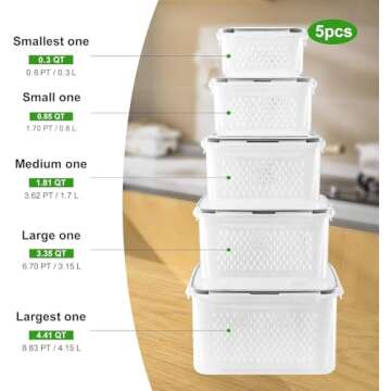 5 PCS Fruit storage Containers for Fridge with Removable Colander and Chopper Set, Leakproof Food St...