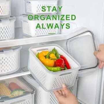 5 PCS Fruit storage Containers for Fridge with Removable Colander and Chopper Set, Leakproof Food Storage Containers with lids, Dishwasher & Microwave Safe Produce Containers to Keep Fruits Fresh ﻿