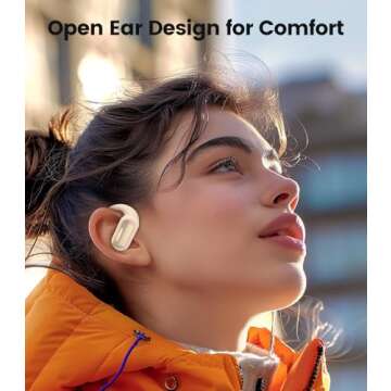 TAGRY Open Ear Earbuds Wireless Headphones 40HRS Playtime Fast Charging Digital Display Open Ear Headphones with Ergonomic Earhook IPX7 Waterproof Bluetooth 5.4 Ear Buds for Running Workout Beige