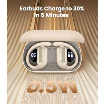TAGRY Open Ear Earbuds Wireless Headphones 40HRS Playtime Fast Charging Digital Display Open Ear Headphones with Ergonomic Earhook IPX7 Waterproof Bluetooth 5.4 Ear Buds for Running Workout Beige