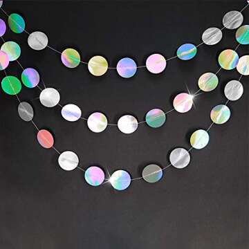 Cheerland Holographic Circle Garlands Iridescent Party Supplies Hanging Streamer Backdrop Mermaid Th...