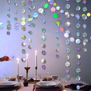 Cheerland Holographic Circle Garlands Iridescent Party Supplies Hanging Streamer Backdrop Mermaid Theme Birthday Decorations Baby Shower Graduation Wedding Euphoria Disco Bachelorette Decor