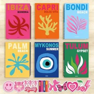 ANERZA Preppy Room Decor Aesthetic, Decorative Books for Home Decor, Cute Faux Travel Books for Coffee Table Bookshelves, Dorm Bedroom Trendy Fake Book Storage Box for Teen Girls (Set of 6)