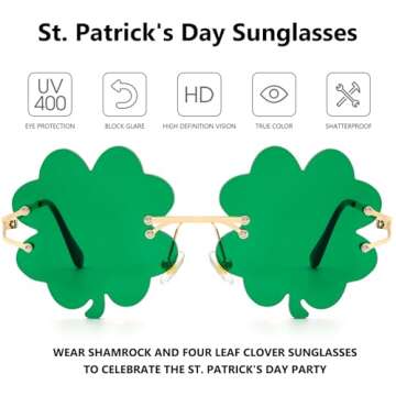LIKSMU St. Patrick's Day Irish Shamrock Sunglasses Green Four Leaf Clover Leprechaun Costume Party G...