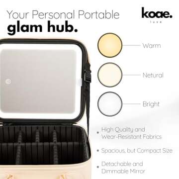 Koae Luxe Makeup Bag with LED Mirror - Portable Makeup Case with Lighted Mirror & Adjustable Divider...