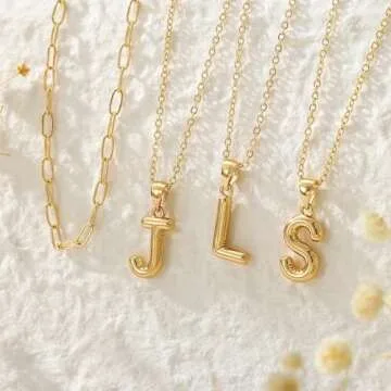 Turandoss Gold Necklace for Women - K Bubble Letter Necklace Gold, Layered K Initial Necklaces for Women Trendy, Dainty Gold Choker Paperclip Chain Necklace, Gold Jewelry Women Gifts