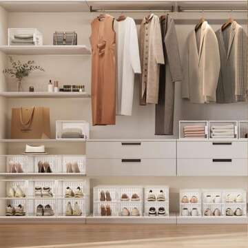 Pinkpum Shoe Organizer Storage Boxes for Closet, Clear Plastic Stackable Sneaker Storage Containers ...