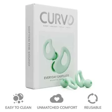 CURVD Everyday Earplugs – Ultra Soft, Customizable Sleep, Travel, Sensitivity, Noise Protection, for Sound Canceling Isolation, up to -30dB Reduction, NRR 15, Reusable and Sustainable (Mint)