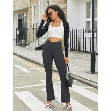 FireSwan Women's Flare Yoga Pants V Waist Flared Leggings High Waisted Bootcut Workout Pants Tummy Control(Dark Grey S)