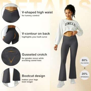 FireSwan Women's Flare Yoga Pants V Waist Flared Leggings High Waisted Bootcut Workout Pants Tummy Control(Dark Grey S)
