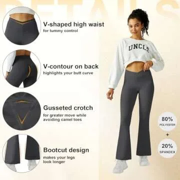 FireSwan Women's Flare Yoga Pants V Waist Flared Leggings High Waisted Bootcut Workout Pants Tummy Control(Dark Grey S)
