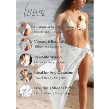 Conceited Sarong Cover ups for Swimwear Women - Wraps in Many Colors and Lengths - White - Small-Medium