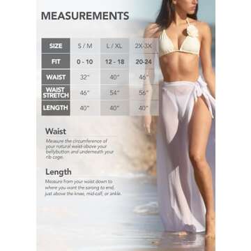 Conceited Sarong Cover ups for Swimwear Women - Wraps in Many Colors and Lengths - White - Small-Medium