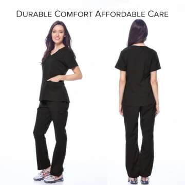 Dagacci Medical Uniform Women's Scrubs Set Stretch Ultra Soft V-Neck Top and Pants Black XXS