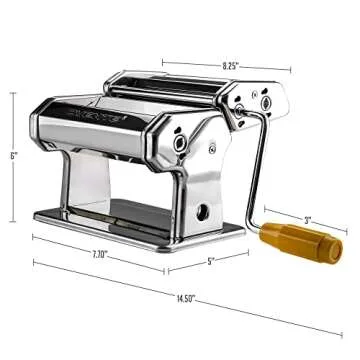 OVENTE Manual Stainless Steel Pasta Maker Machine and 7 Thickness Setting (0.5 to 3 mm), Easy Cleaning & Storage with Attachments of Hand Crank Roller Noodle Cutter & Countertop Clamp, Silver PA515S