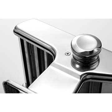 OVENTE Manual Stainless Steel Pasta Maker Machine and 7 Thickness Setting (0.5 to 3 mm), Easy Cleaning & Storage with Attachments of Hand Crank Roller Noodle Cutter & Countertop Clamp, Silver PA515S