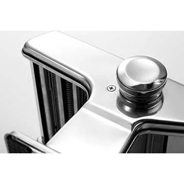 OVENTE Manual Stainless Steel Pasta Maker Machine and 7 Thickness Setting (0.5 to 3 mm), Easy Cleaning & Storage with Attachments of Hand Crank Roller Noodle Cutter & Countertop Clamp, Silver PA515S