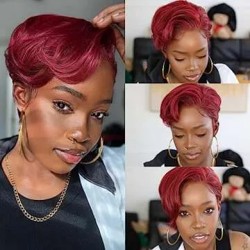 Asteria Straight Short Cut Bob Human Hair Wig with Pre Plucked #99j Pixie Cut Bob Wigs for Women Burgundy 13x4x1 Transparent Lace Bob Wigs Side Part Pixie Wig Colored Wine Red 6 Inch