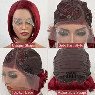 Asteria Straight Short Cut Bob Human Hair Wig with Pre Plucked #99j Pixie Cut Bob Wigs for Women Burgundy 13x4x1 Transparent Lace Bob Wigs Side Part Pixie Wig Colored Wine Red 6 Inch