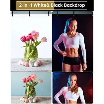 UTEBIT White Black Backdrop, 5 * 6.5FT 2-in-1 Double Sided Photo Backdrop Kit Black/White Screen Background for Photography with 4 Spring Clamps, Photo Backdrop Curtain for YouTube/Video/Television