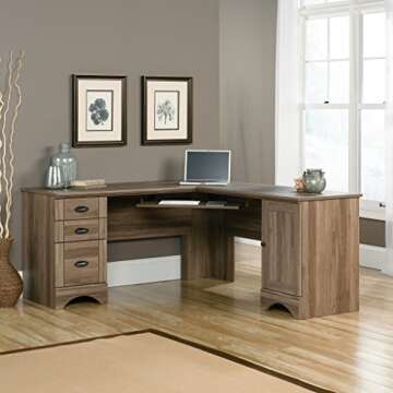 Sauder Harbor View Computer Desk - Spacious L-Shaped Design with Storage