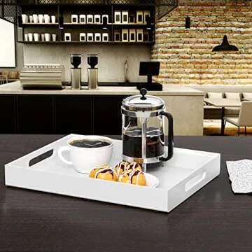 NIUBEE Acrylic Serving Tray 12x20 Inches -Spill Proof- White Decorative Tray Organiser for Ottoman Coffee Table Countertop with Handles