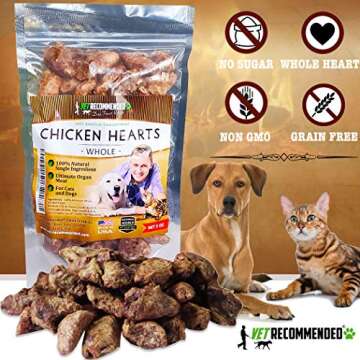Vet Recommended Premium Whole Chicken Hearts for Dogs and Cats (5oz Bag), Freeze Dried Natural Dog Treats - Perfect Organ Meat for Pets, Human Grade, Natural Source of Taurine, USA Made.