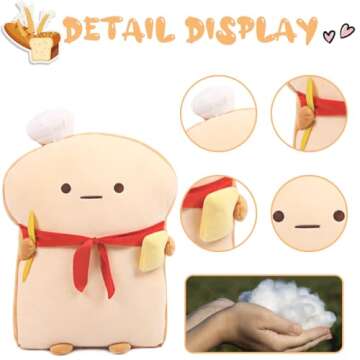 ARELUX 17.7in Funny Toast Bread Pillow,Cute Bread Shape Plush Hugging Pillow,Soft Toast Food Sofa Cushion for Home Decor,Plush Toy Gifts for Kids Birthday