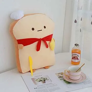 ARELUX 17.7in Funny Toast Bread Pillow,Cute Bread Shape Plush Hugging Pillow,Soft Toast Food Sofa Cushion for Home Decor,Plush Toy Gifts for Kids Birthday