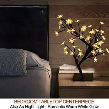Bright Zeal 18" Battery Operated LED Cherry Blossom Tree Lights (6hr Timer) - Bonsai Lighted Tree - Lighted Cherry Blossom Tree Light Tabletop LED Tree Lamp - Home Decor Artificial Plants Light BZY